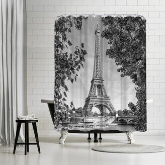 71 x 74 Shower Curtain, Eiffel Tower and River Seine Monochrome by Melanie Viola