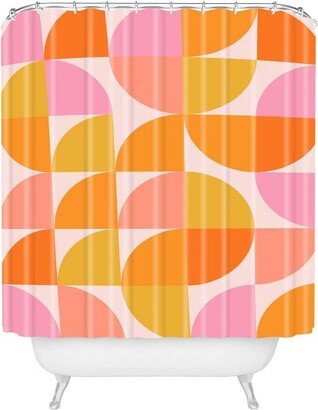 June Journal Mid Century Modern Geometry Shower Curtain Orange