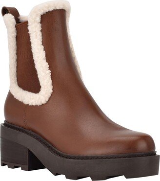 Anissa Womens Leather Faux Fur Chelsea Boots