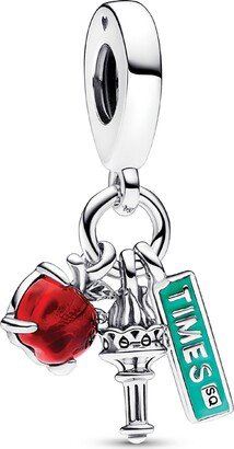 Sterling Silver Nyc Apple, Torch and Street Sign Triple Dangle Charm