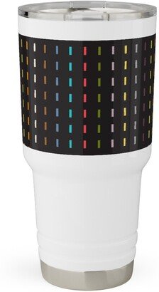 Travel Mugs: Soda Nation Stripes - Dark Multi Travel Tumbler, 30Oz, Black