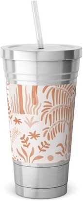 Travel Mugs: Indian Garden - Peachy Stainless Tumbler With Straw, 18Oz, Pink