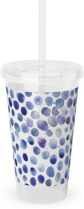 Travel Mugs: Watercolor Finger Dots - Blue Acrylic Tumbler With Straw, 16Oz, Blue