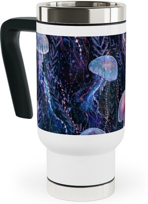 Travel Mugs: Magic Jellyfish Watercolor Travel Mug With Handle, 17Oz, Blue