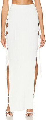 Ribbed Cut Out Maxi Skirt in White