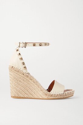 Rockstud 105 Textured-leather Espadrille Wedge Sandals - Off-white