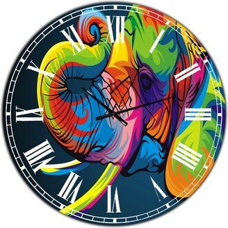 Designart the Happy Rainbow Elephant Large Modern Wall Clock - 36 x 36