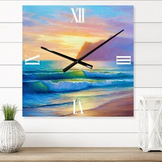 Designart 'Morning Sunlight On The Sea Waves IV' Nautical & Coastal Metal Wall Clock