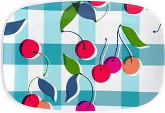 Serving Platters: Gingham Cherry - Blue Serving Platter, Blue