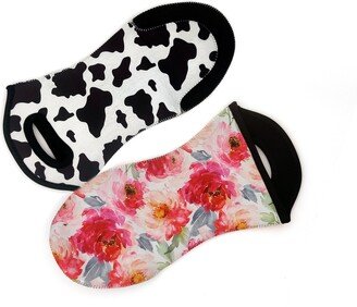 Bogo Cow Print Or Floral Oven Mitt Christmas Gift 2 Pack, Neoprene Fabric Heat Resistant Rubber Grip, Kitchen Glove, Washable Pot Holde