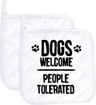 Dogs Welcome People Tolerated Funny Potholder Oven Mitts Cute Pair Kitchen Gloves Cooking Baking Grilling Non Slip Cotton