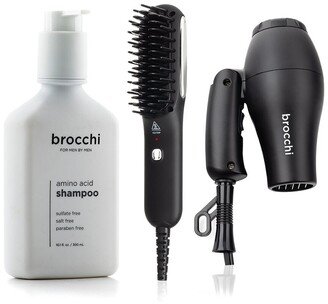 Sebastian Brocchi Brocchi Beard Styling Straightening Brush + Mini Travel Dryer & Restoring Shampo