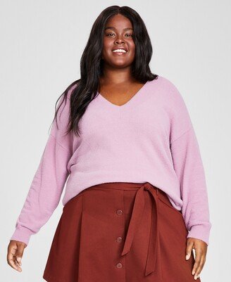 And Now This Trendy Plus Size V-Neck Drop-Shoulder Sweater