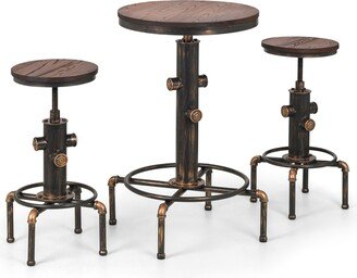 Dunelm Rockport Round Bar Table with 2 Stools Brown
