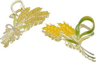 Unique Bargains Women's Flower Metal Hair Claw Clip Yellow 2 Pcs