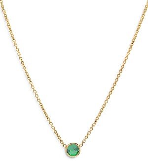 Zoe Lev 14K Yellow Gold Emerald Birthstone Solitaire Pendant Necklace, 16-18