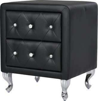 Elegant PU Nightstand with 2 Drawers and Crystal Handle