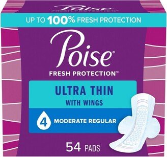 Poise Ultra Thin Moderate Absorbency Pads with Wings - Regular - 54ct