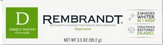 Rembrandt Deeply White + Peroxide Whitening Toothpaste with Fluoride, Removes Tough Stains, Rehardens and Strengthens Enamel - Peppermint - 3.5oz