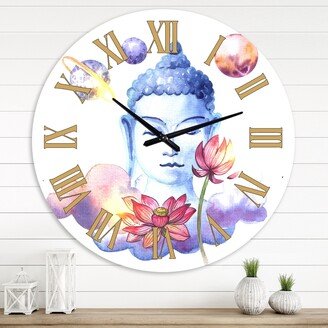 Designart 'Blue BuddHa With Flowers and Planets' Modern wall clock