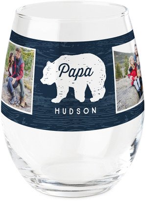 Stemless Wine Glasses: Papa Bear Printed Wine Glass, Printed Wine, Set Of 1, Blue