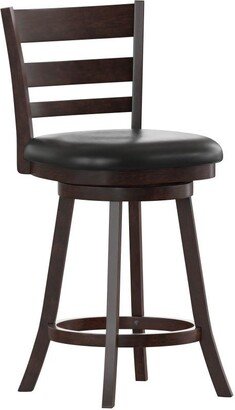 Merrick Lane Silla 24 Classic Wooden Ladderback Swivel Counter Height Stool With Upholstered Padded Seat And Integrated Footrest - Espresso/black