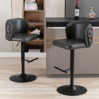 TONWIN Gray PU Upholstered Swivel Bar Stools Adjustable Seat Height Set of 2