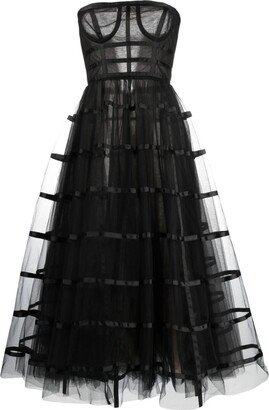 Ana Radu Boned-Bodice Strapless Midi Dress