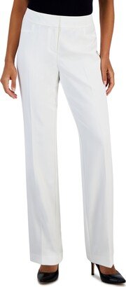 Petite Mid Rise Front-Zip Straight-Leg Pants