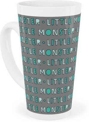 Mugs: (Small Scale) Little Monster || Green On Grey Tall Latte Mug, 17Oz, Green