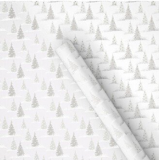 25 sq ft Foil Trees Christmas Gift Wrap White/Silver - Wondershop™