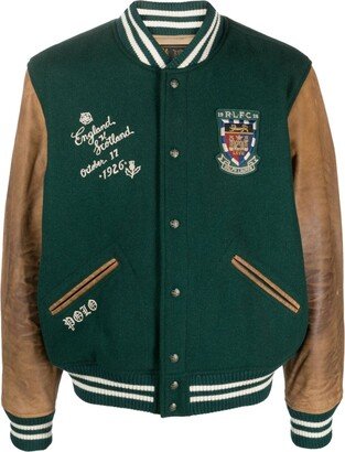 Varsity-Inspired leather-sleeve jacket