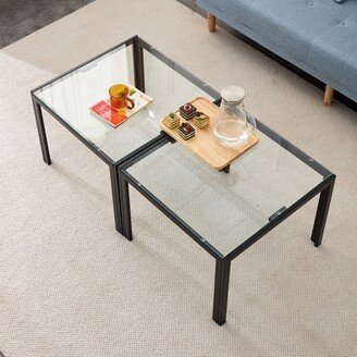 Siavonce Coffee Table Set of 2 Square Modern Table