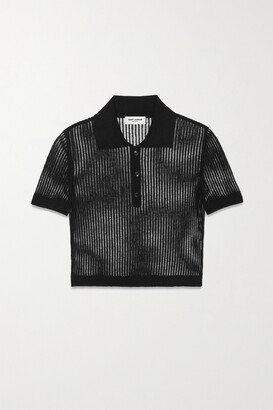 Cropped Open-knit Cotton And Silk-blend Polo Shirt - Black