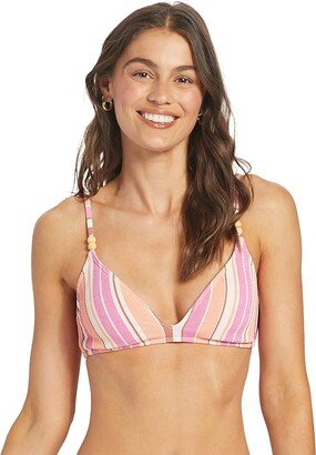 Palm Tree Dreams Tri Bikini Top (Shocking Pink Retro Stripe) Women's Swimwear