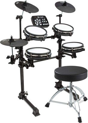 LyxPro LyxJam 7-Piece Electronic Drum Set, Black Drum Kit with Throne Stool