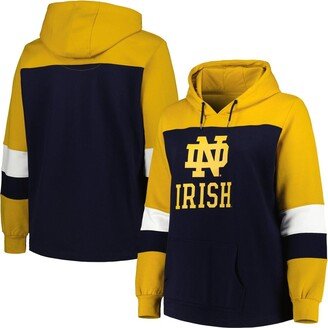 Women's Navy Notre Dame Fighting Irish Plus Size Color-Block Pullover Hoodie