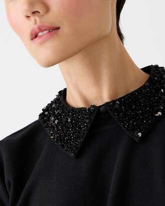 Crewneck sweatshirt with crystal-embellished collar