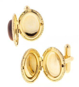 Jewelry 14K Gold Plated Tiger's Eye Oval Locket Cufflinks