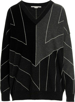 Geometric Jacquard V-Neck Knit Jumper