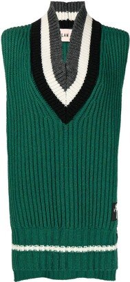 contrasting-trim V-neck knit jumper