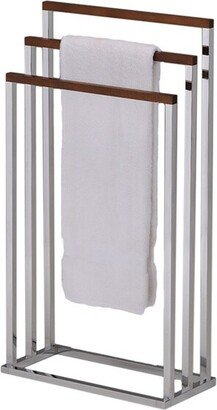 K&B Chrome Metal/Walnut Wood Freestanding Towel Rack Stand