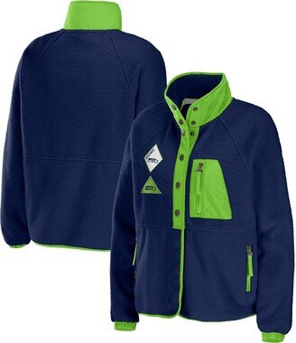 Women's Wear by Erin Andrews College Navy Seattle Seahawks Polar Fleece Raglan Full-Snap Jacket