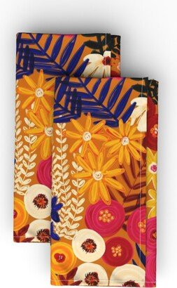 Cloth Napkins: Painted Wildflower Meadow - Earth Tones Cloth Napkin, Longleaf Sateen Grand, Orange