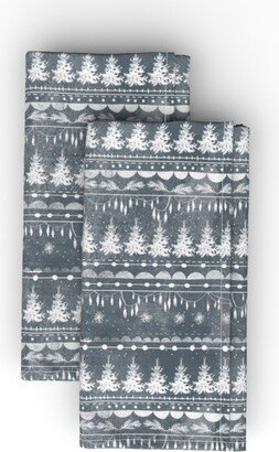 Cloth Napkins: Vintage Christmas Stripe Cloth Napkin, Longleaf Sateen Grand, Gray