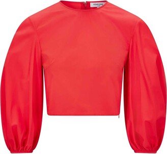 Femponiq Puff Sleeve Cropped Cotton Top - Red