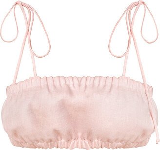 Cliché Reborn Spaghetti Strap Rushed Linen Crop Top In Pink