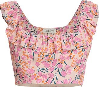 Trish Floral Crepe Ruffled Crop Top