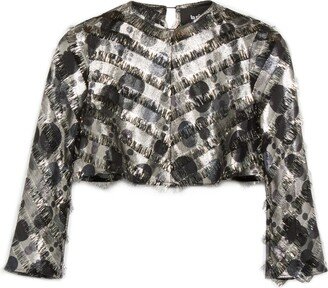 La Fixé Sophie Long Sleeve Silk Mix Crop Top