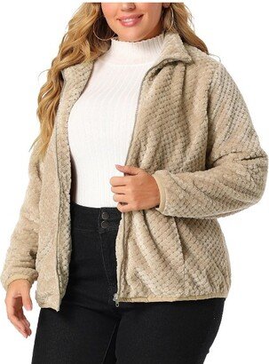 Agnes Orinda Women's Plus Size Lapel Fleece Fuzzy Faux Shearling Zip Up Shaggy Oversized Coat Jackets Camel 2X